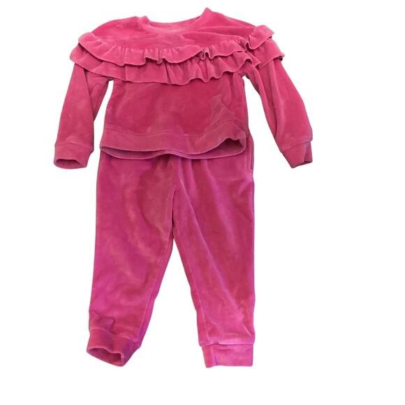 Btween Velour Sweatpants Sweatshirt Set Hot Pink Velvet Ruffles Size 24 Months - Picture 1 of 12